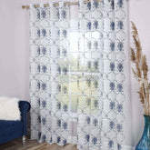 Embroidered Elegant Scroll Sheer Grommet Curtain Panel Set